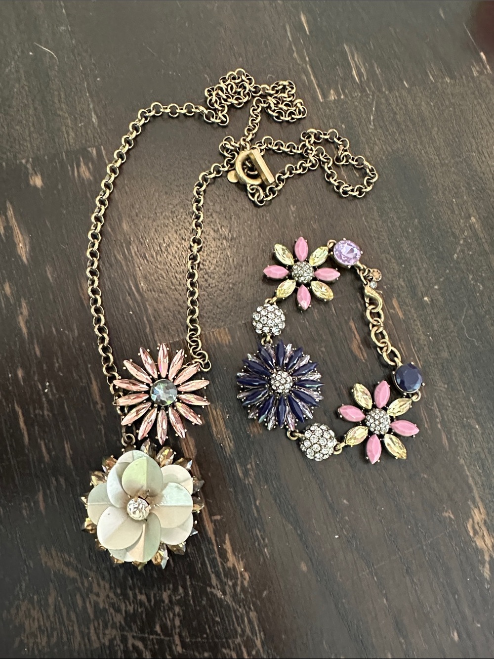 Ann Taylor Floral Crystal Pendant Necklace and Bracelet Set